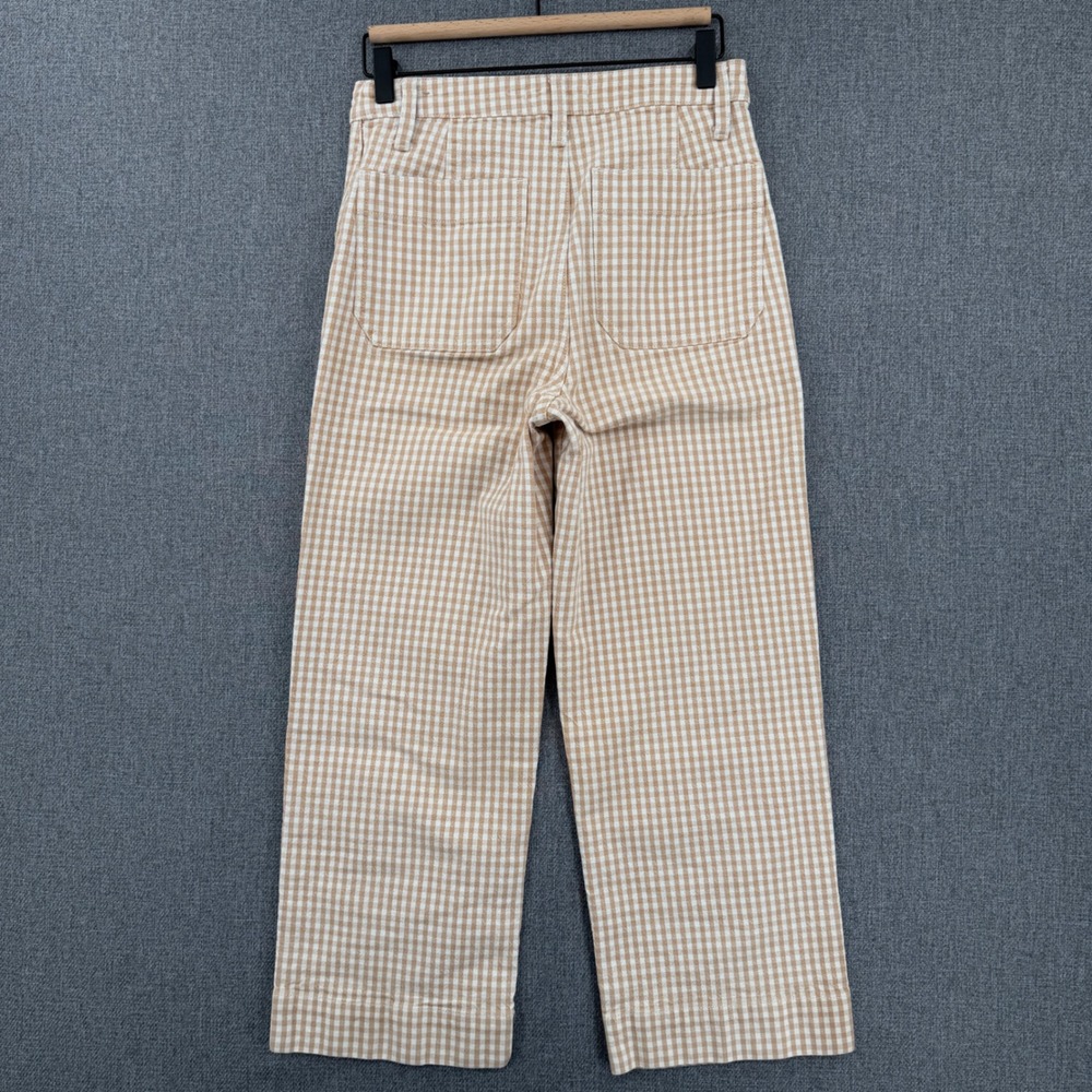 Madewell Slim Emmett Wide-Leg Crop Pants 26 Tan White Gingham Check Cottagecore - Picture 3 of 11